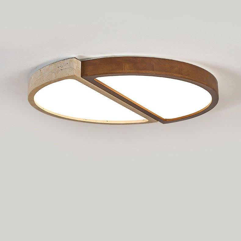 Zyren Travertine Ceiling Light in Yellow Travertine and Walnut