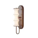 French Vintage Bamboo Silk Wall Sconce with Walnut Metal Accents