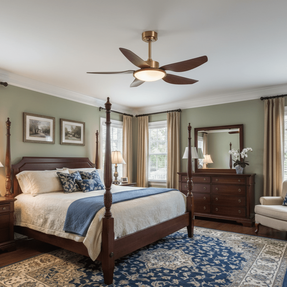 Sirocco Breeze Ceiling Fan with Integrated LED Light, Walnut and Brass, 42"