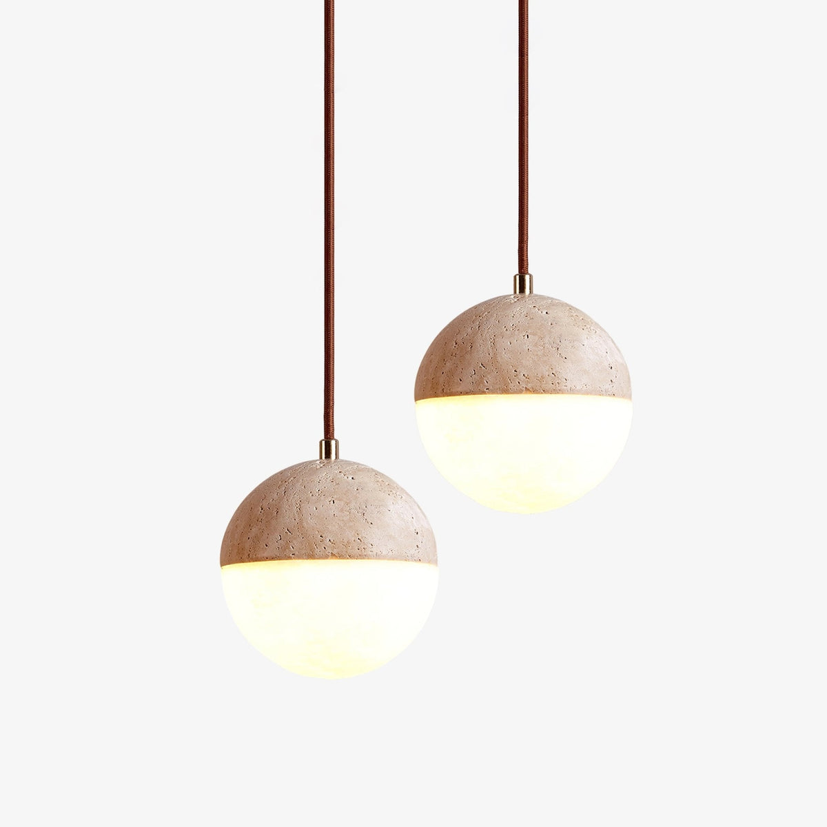 Soren Travertine Pendant Light – Natural Stone & Opal Glass Sphere