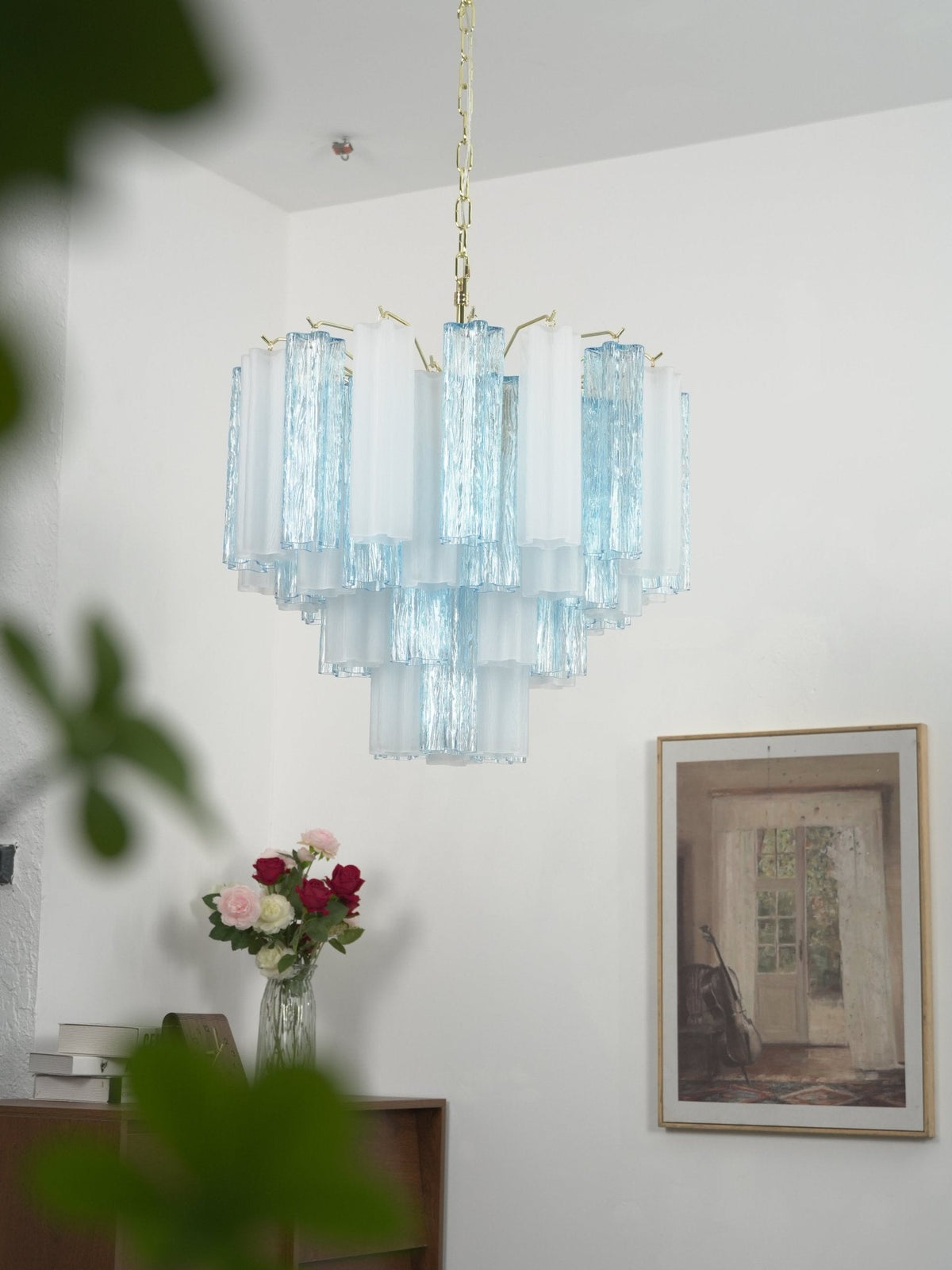 Vellune Cascade Chandelier – Modern Tiered Glass Pendant for Dining Room and Entryway