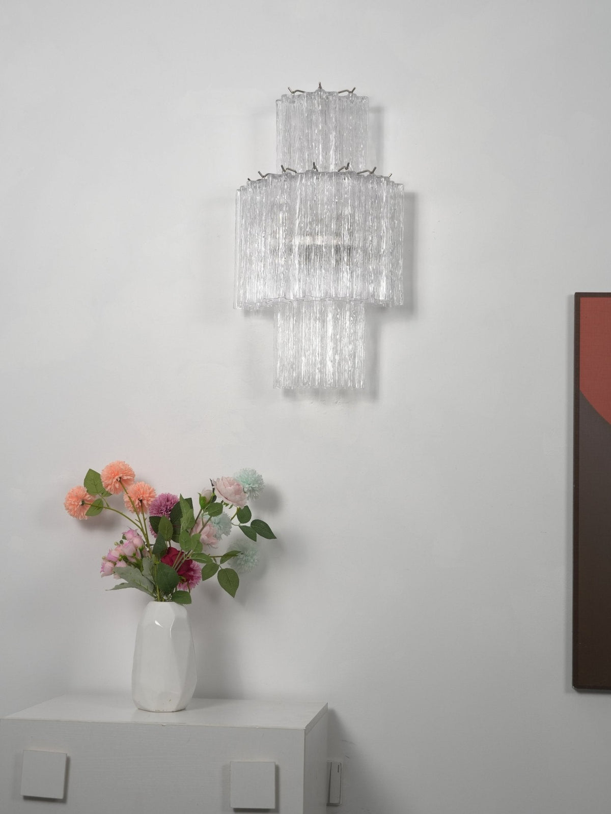Glacier Tier Textured Glass Wall Sconce in Nickel