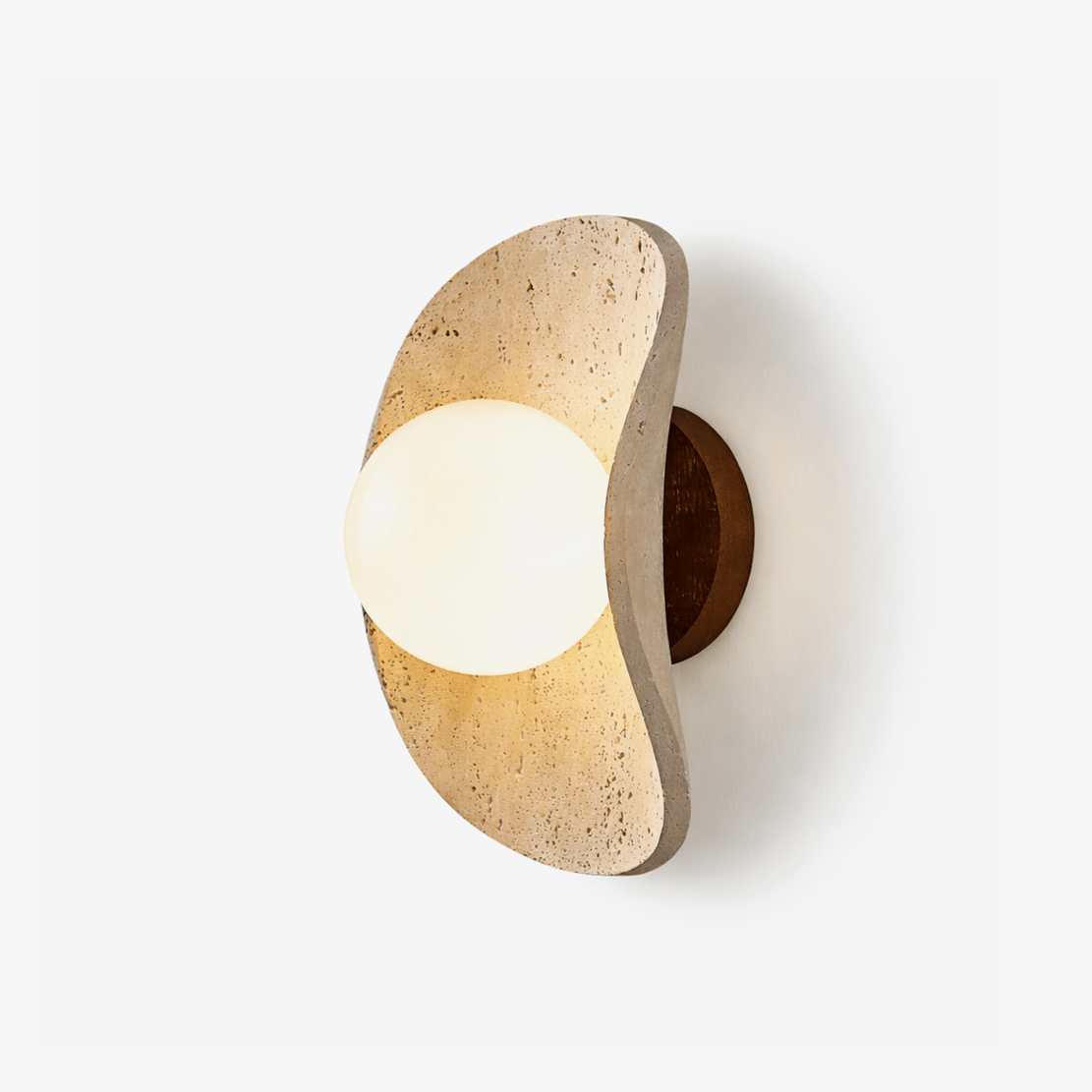 Tavian Halo Travertine Wall Sconce with Wooden Backplate