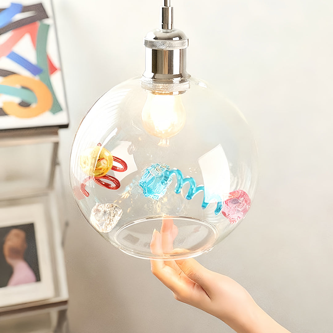 Art Deco Colored Glass Globe Pendant Light, Modern Minimalist Ceiling Lamp