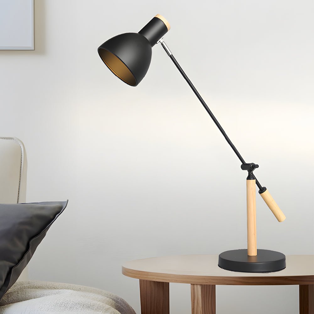 Modern Wood and Metal Adjustable Desk Lamp with Rotatable Head