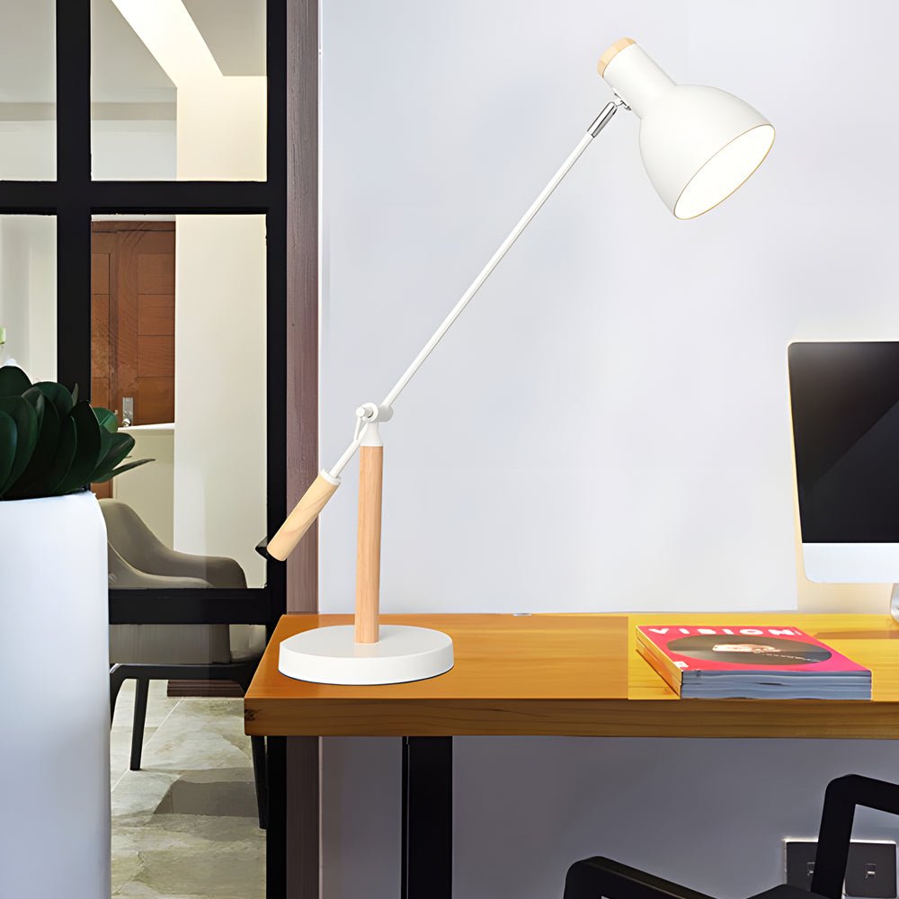 Modern Wood and Metal Adjustable Desk Lamp with Rotatable Head