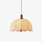 Petalora Fabric Pendant Light with Walnut Accent for Dining and Living Spaces