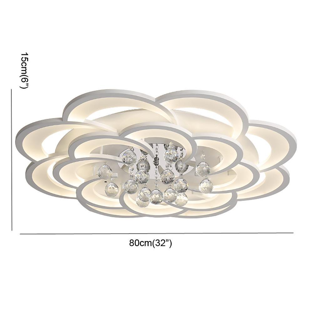 Modern Floral Acrylic Led Flush Mount Ceiling Light With Elegant Crystal Teardrops