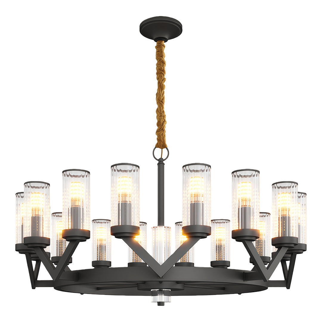 Lumière Cascade: Modern Copper Glass Drop Chandelier for Elegant Interiors