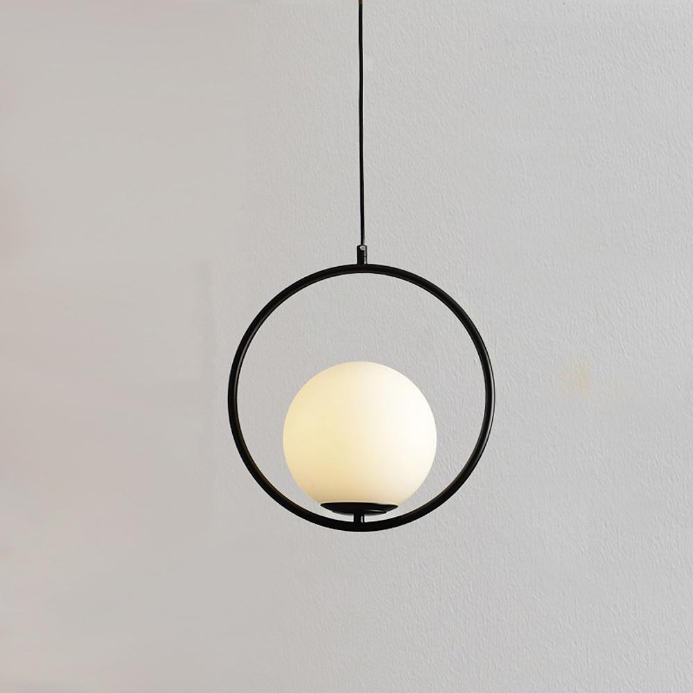 Opal Glass Ball Suspended With Circle Metal Gathering Pendant Light