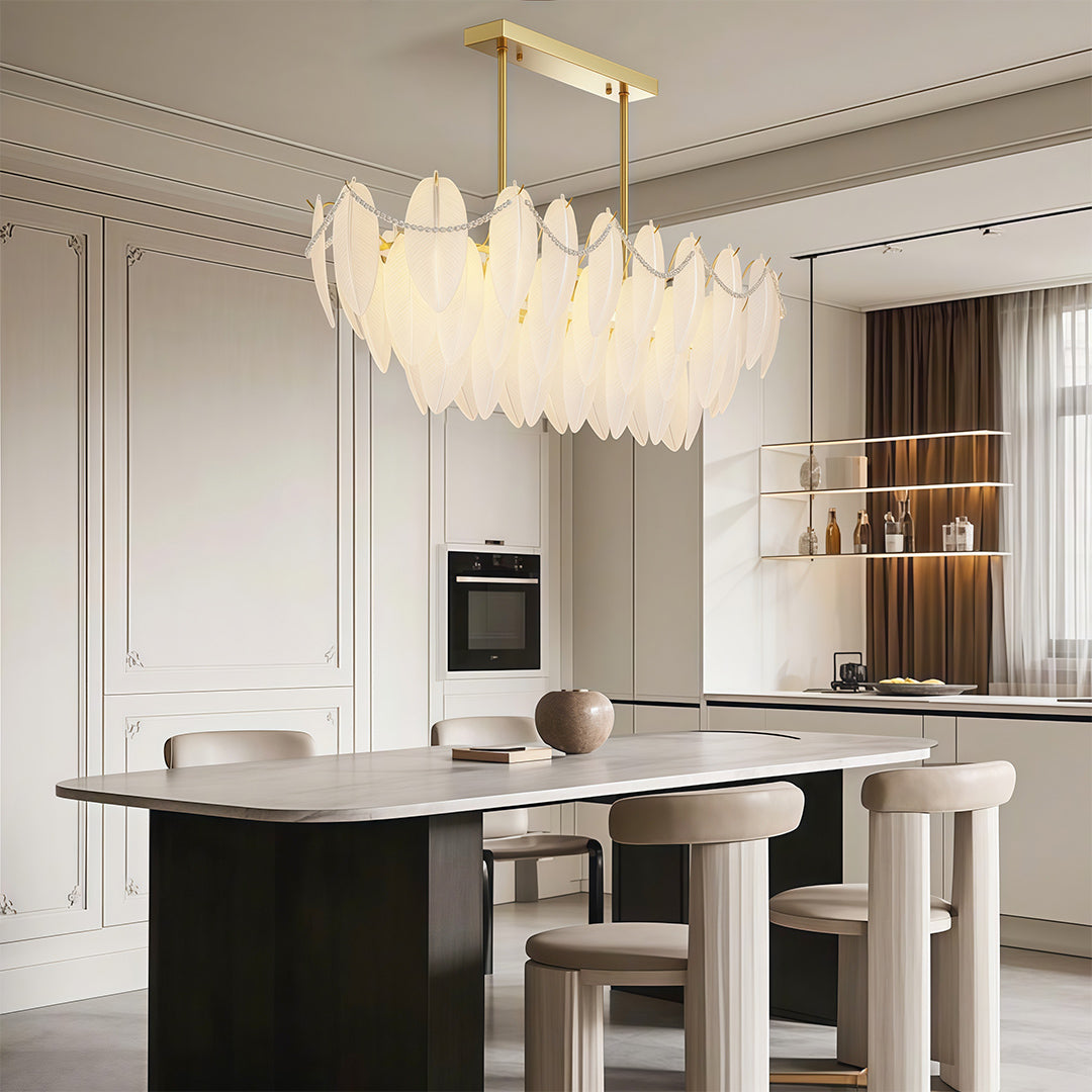 Feathers Full-Copper Chandelier with Pearl Glass Shades