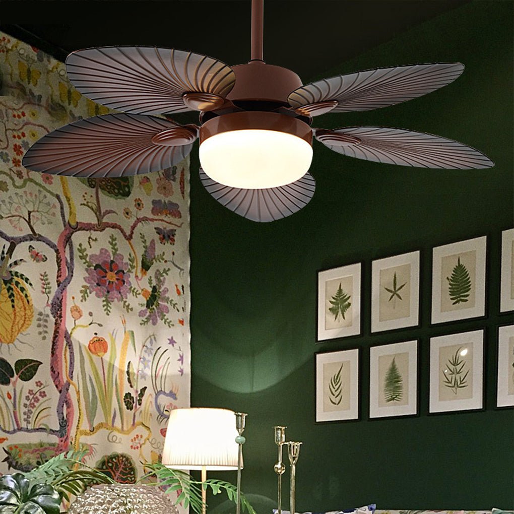 Antique Retro Led Three Color Dimming Ceiling Fan Lamp With Remote Control