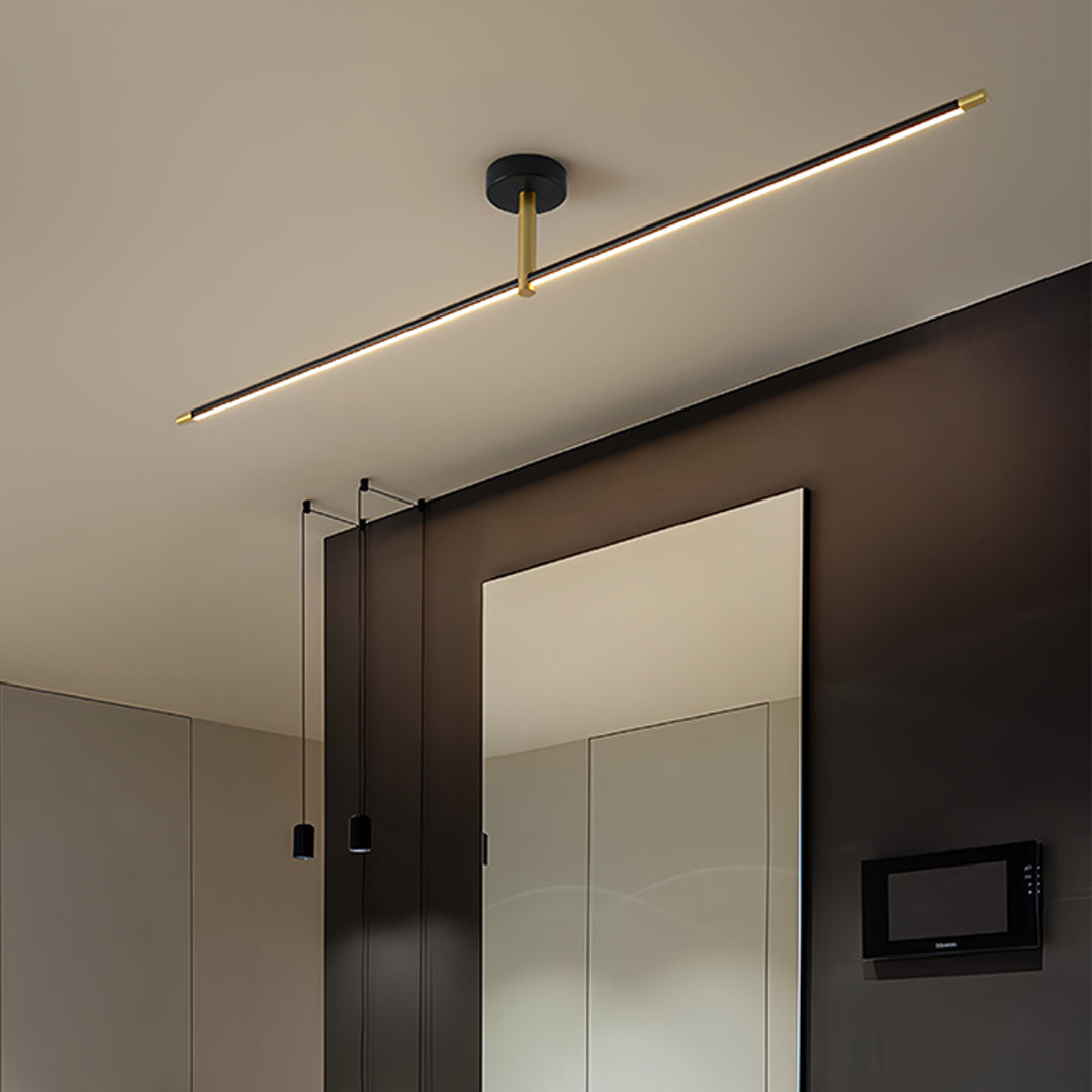 Linear LED Semi Flush Mount Ceiling Light in Black and Brass