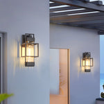 Vintage Wrought Iron Outdoor Wall Sconce with Clear Glass Shade