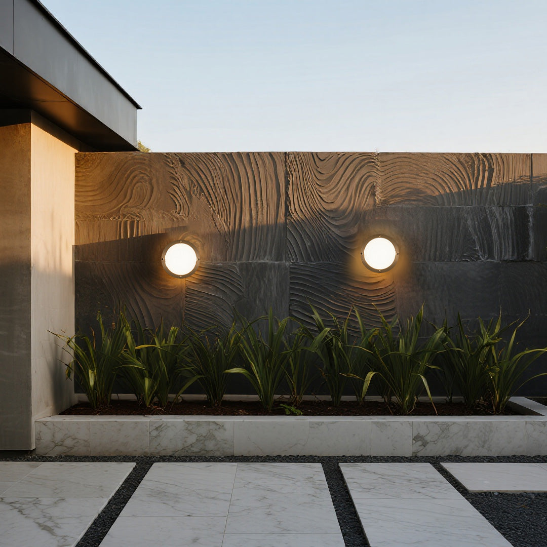 Round LED Outdoor Wall Sconce in Black Aluminum, IP65 Waterproof Minimalist Design