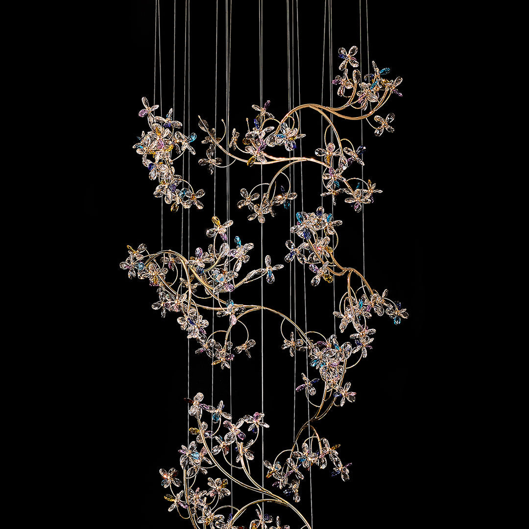 Crystal Rotating Staircase Chandelier with Chrome Finish and Adjustable Chain