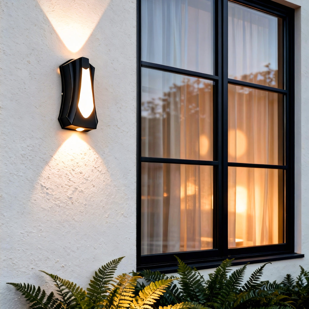 Outdoor Up and Down Wall Sconce with Dual LED Lighting in Black Aluminum