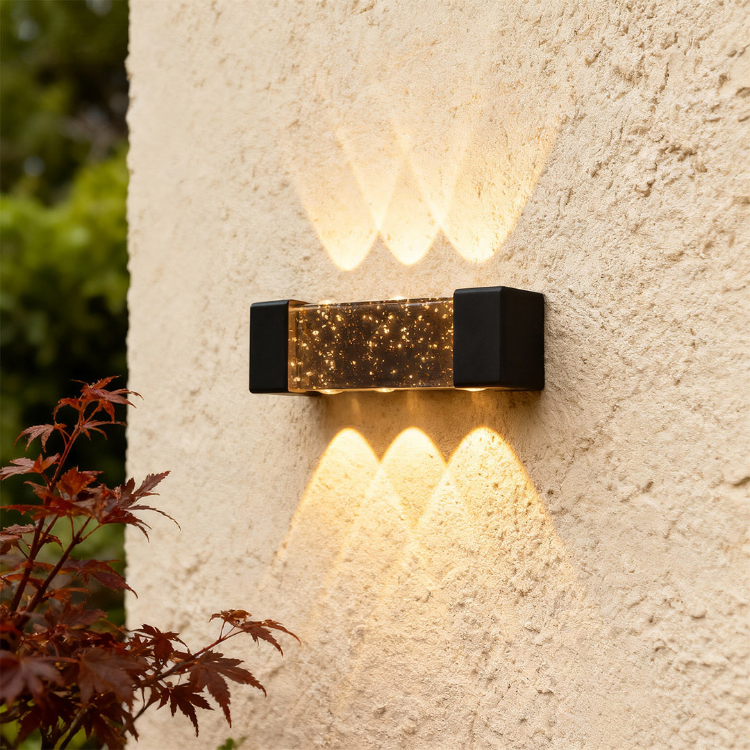 Lumière Cascade Outdoor Crystal Up Down Wall Light in Black Aluminum