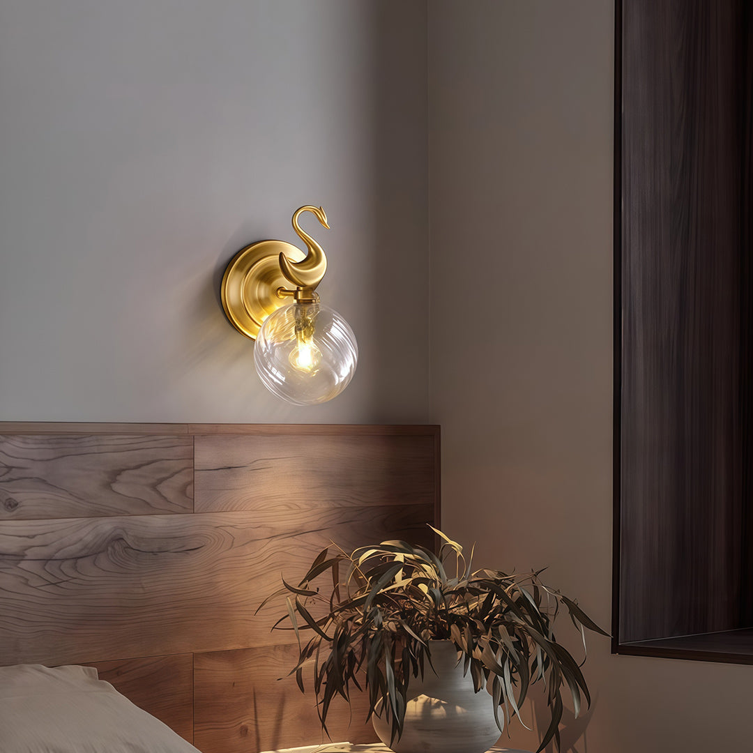 Modern Brass Wall Sconce with Clear Glass Shade for Living Room
