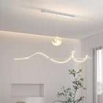 Art Deco Moon Pendant Light with Adjustable Chain, Dimmable LED Linear Suspension