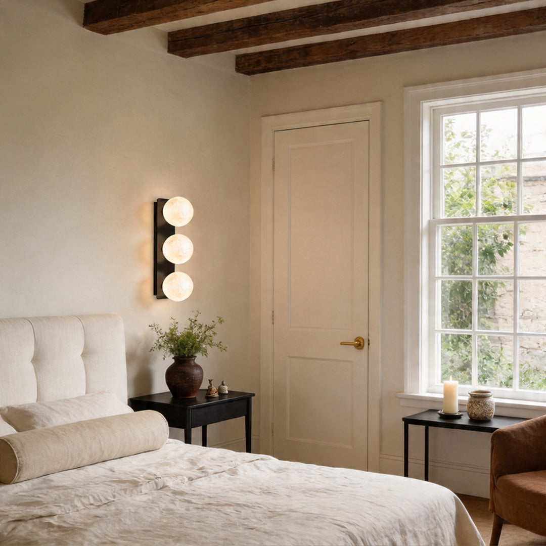 Modern Art Glass Wall Sconce with Black Metal Frame