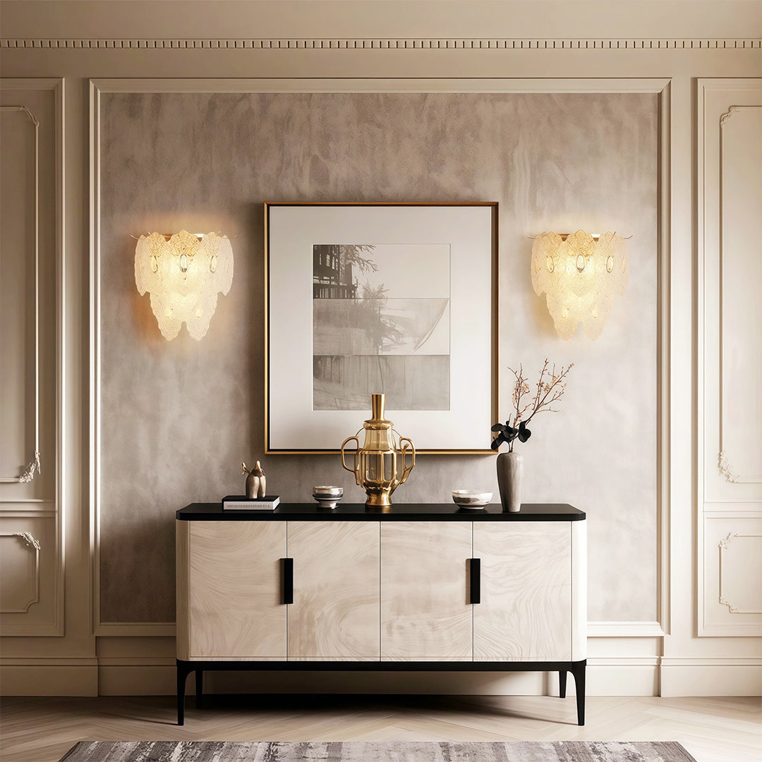 French Art Deco Copper Wall Sconce with Clear Glass Shades