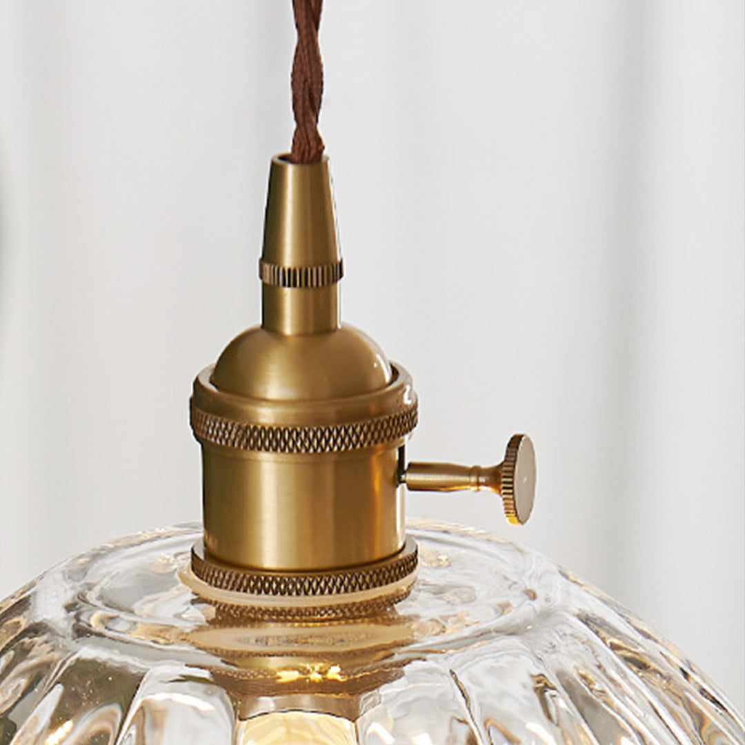 Japanese Floral Glass Pendant Light in Brushed Brass