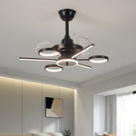 French Vintage Black Iron Ceiling Fan with 7-Light LED Fixture