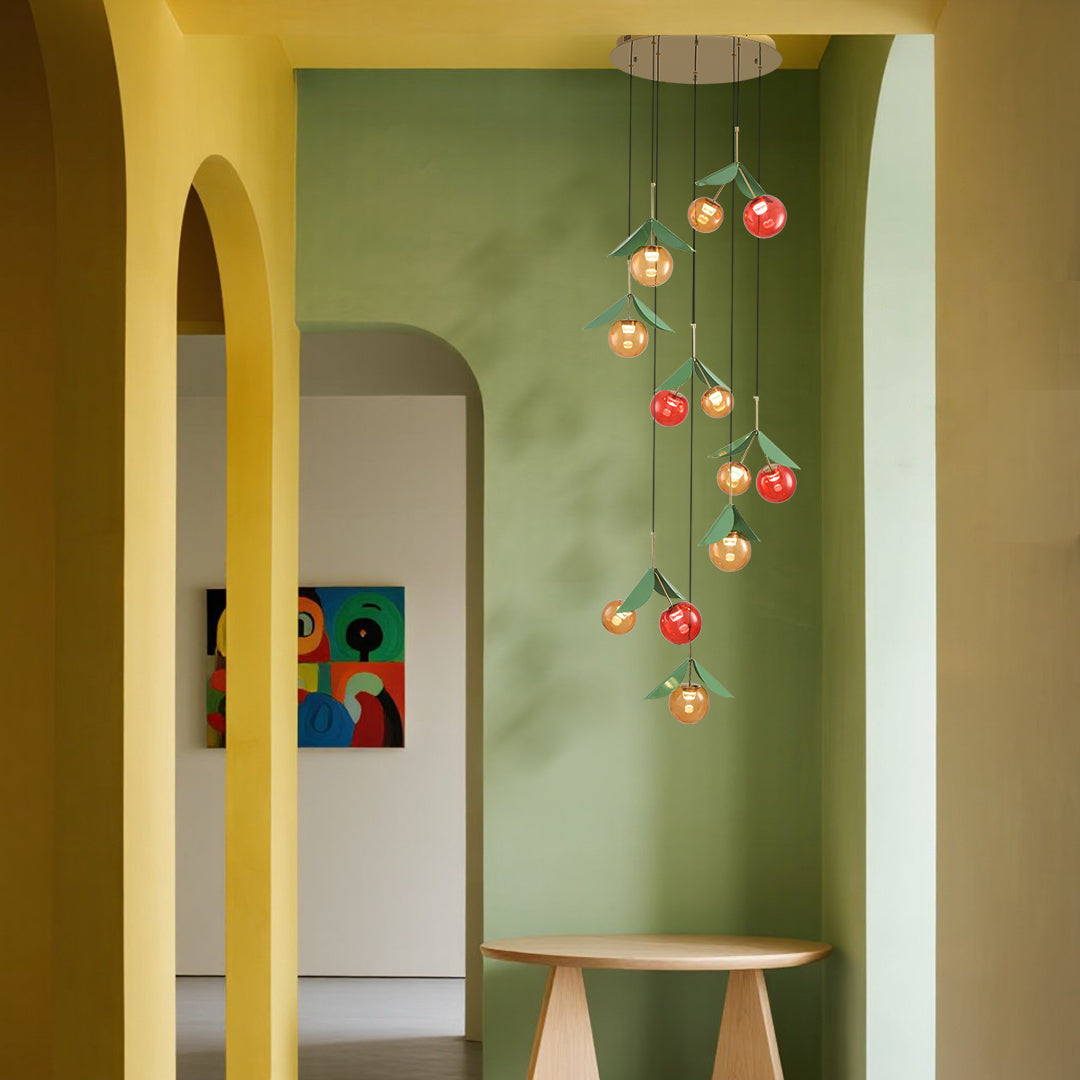Aurelia LED Glass Cherry Chandelier — Nordic Designer Pendant for Staircases & Living Spaces