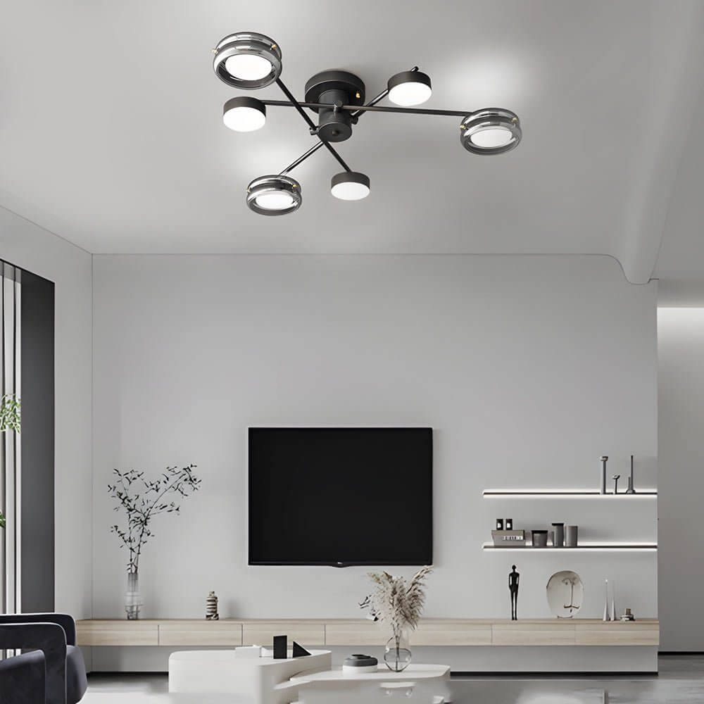 Aurelia Multi-Head Matte Black Copper Semi-Flush Ceiling Light