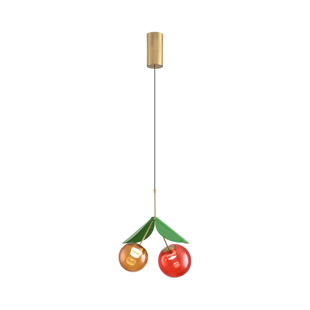 Nordic Cherry Glass Pendant Light with Gold Finish, LED Ceiling Lamp