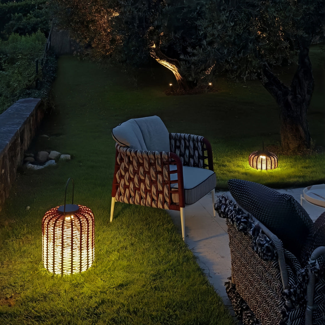 Woven Outdoor LED Lantern in Stainless Steel, Modern Minimalist Garden Light