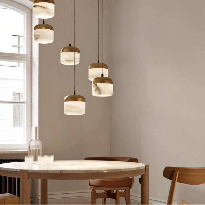 Asta Alabaster Pendant Light – Sculptural Gold Metal & Natural Stone Chandelier