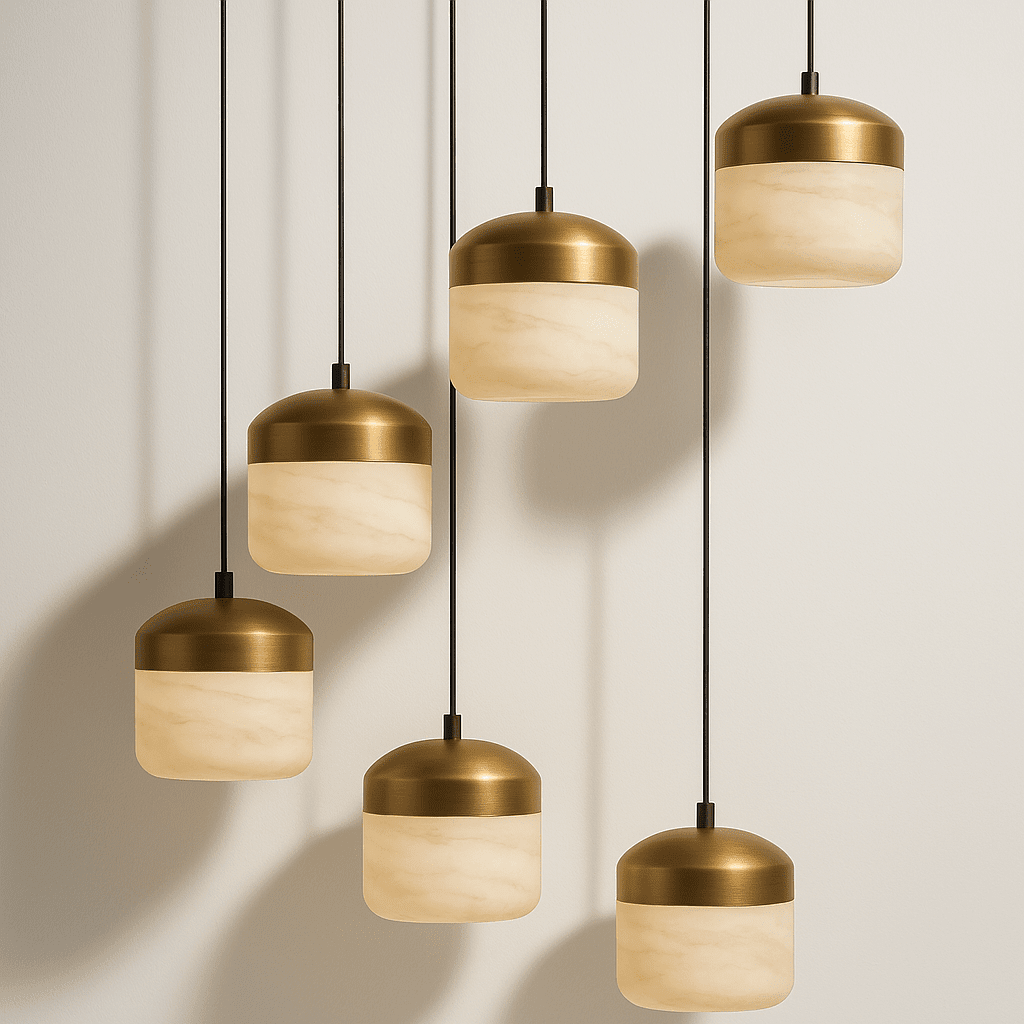 Asta Alabaster Pendant Light – Sculptural Gold Metal & Natural Stone Chandelier