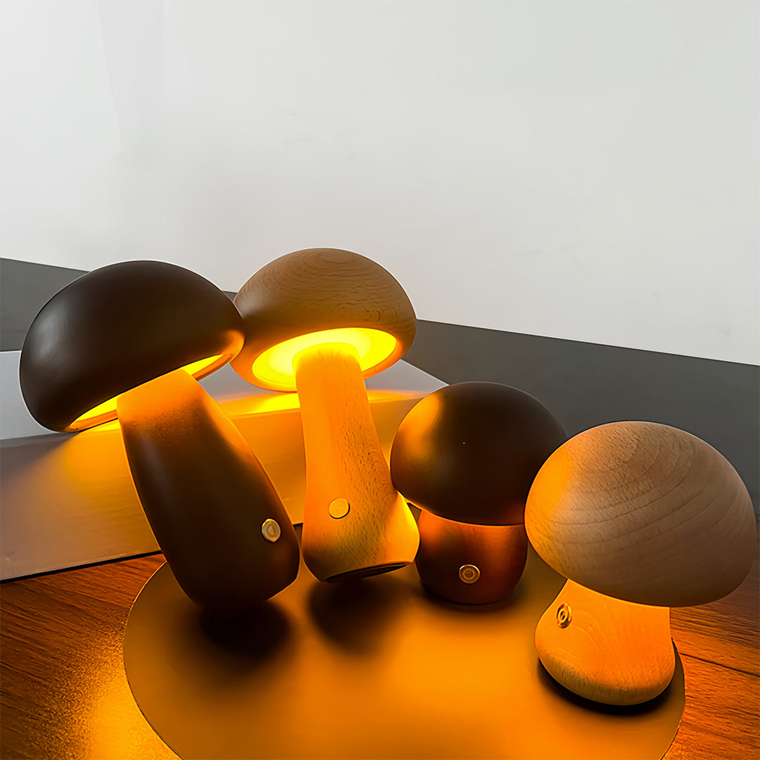 Aurora Wooden Mushroom Table Lamp with Touch Dimming