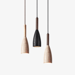 Travertine Teardrop Pendant Light — Natural Stone & Wood Designer Ceiling Lamp