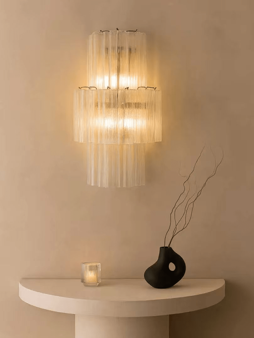 Glacier Tier Textured Glass Wall Sconce in Nickel