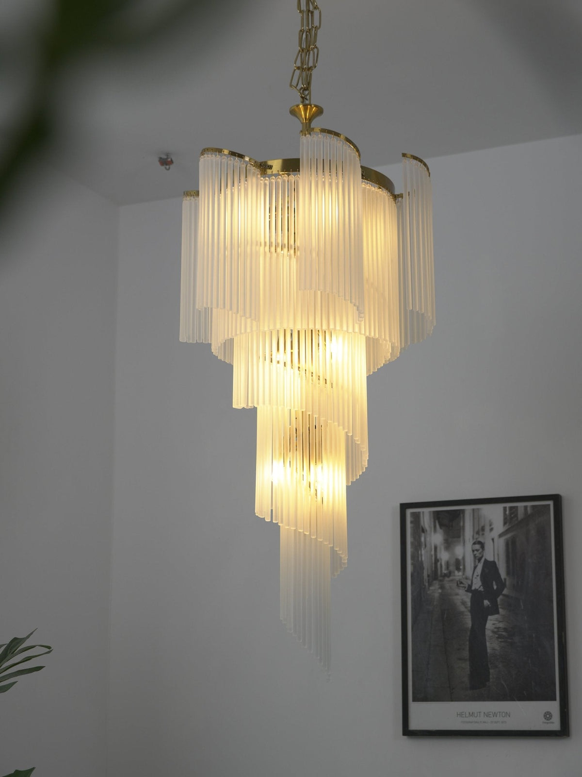 Heliora Cascade Chandelier – Hand-Formed Glass & Brass Statement Pendant