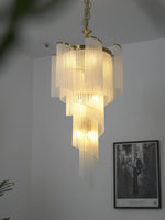 Heliora Cascade Chandelier – Hand-Formed Glass & Brass Statement Pendant