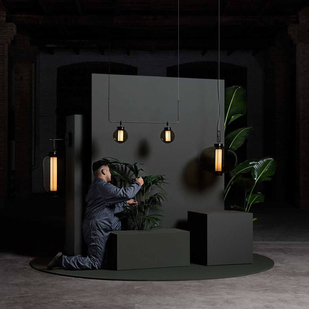 Bai Family Blown Glass Pendant Light in Bronze for Dining and Entry