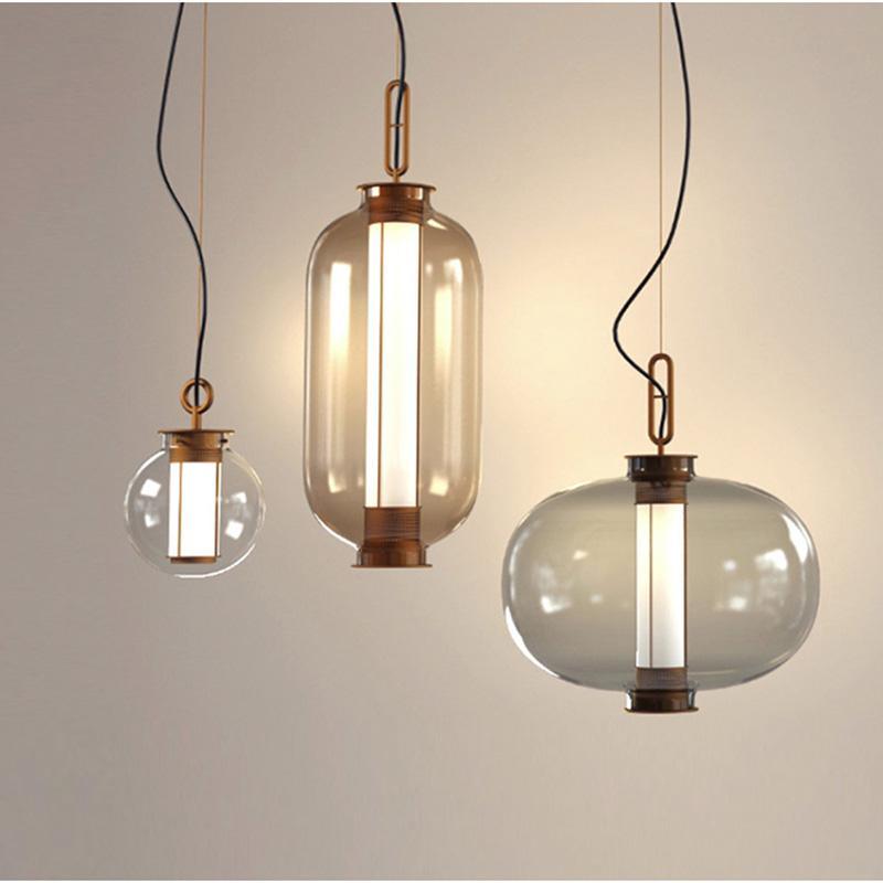 Bai Family Blown Glass Pendant Light in Bronze for Dining and Entry