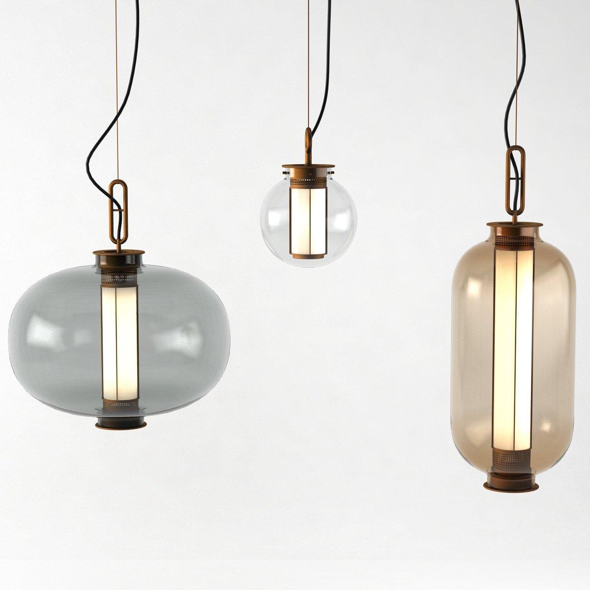 Bai Family Blown Glass Pendant Light in Bronze for Dining and Entry