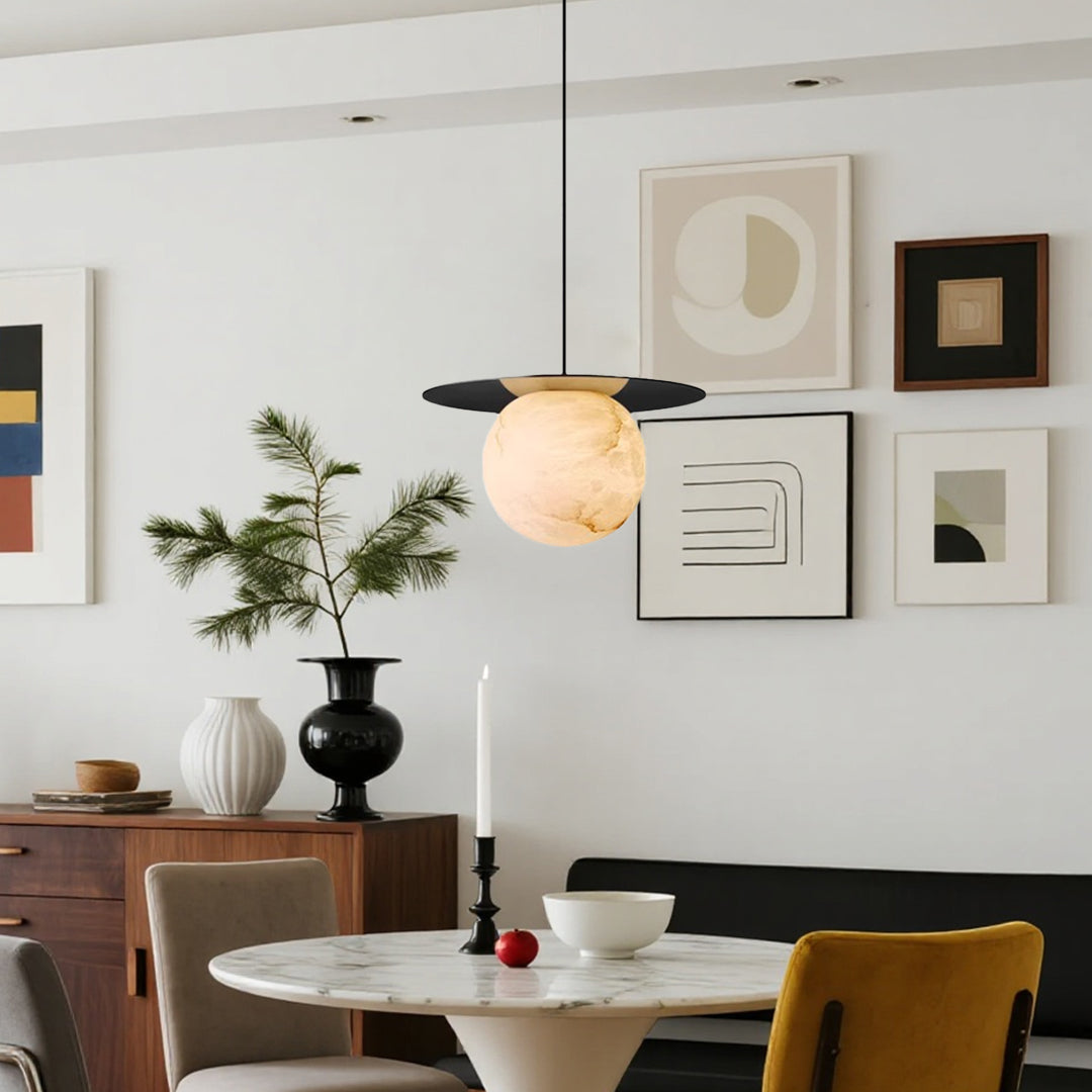 Marble Ball Pendant Light with Brass Accent – Nordic Modern Hanging Lamp