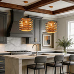 Artisan Bamboo Cylinder Pendant Light with Warm LED Glow
