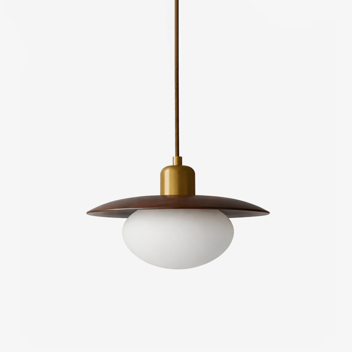 Solmere Wood Pendant Light with Frosted Glass Globe and Brass Canopy