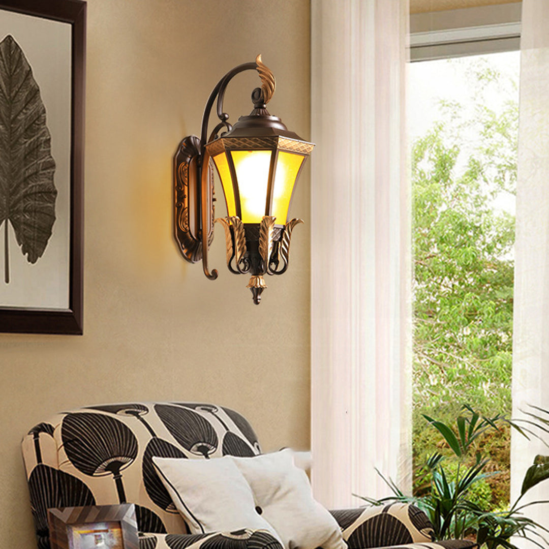 European Copper Outdoor Wall Sconce with Frosted Glass Shade
