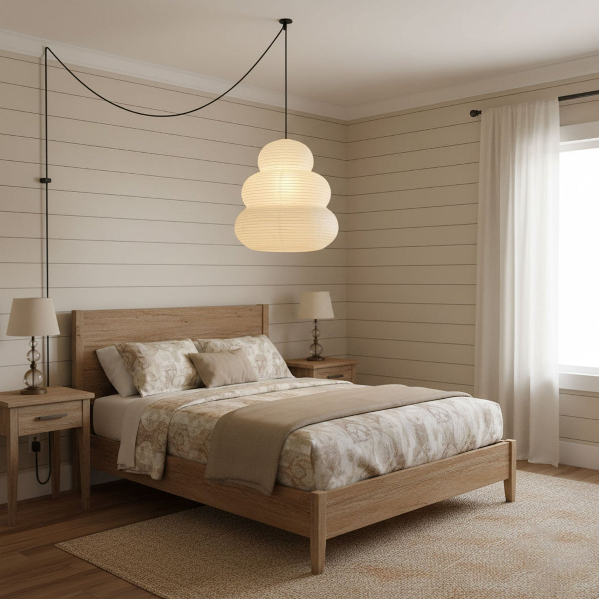 Rice Paper Swag Pendant Light – Handcrafted Mulberry Paper Hanging Lamp