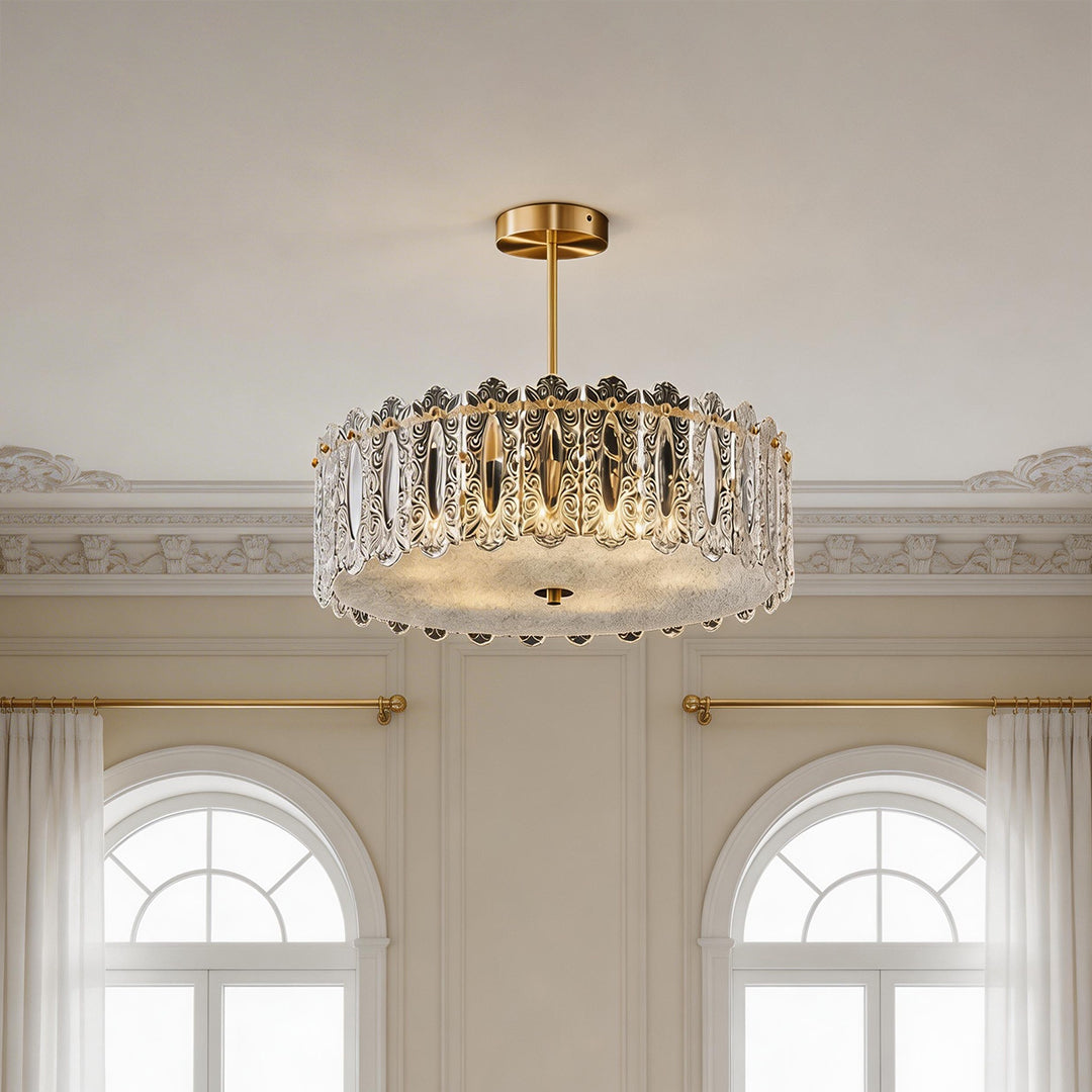 French Copper Semi Flush Mount Ceiling Light with Clear Glass Shade