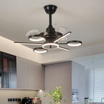 French Vintage Black Iron Ceiling Fan with 7-Light LED Fixture