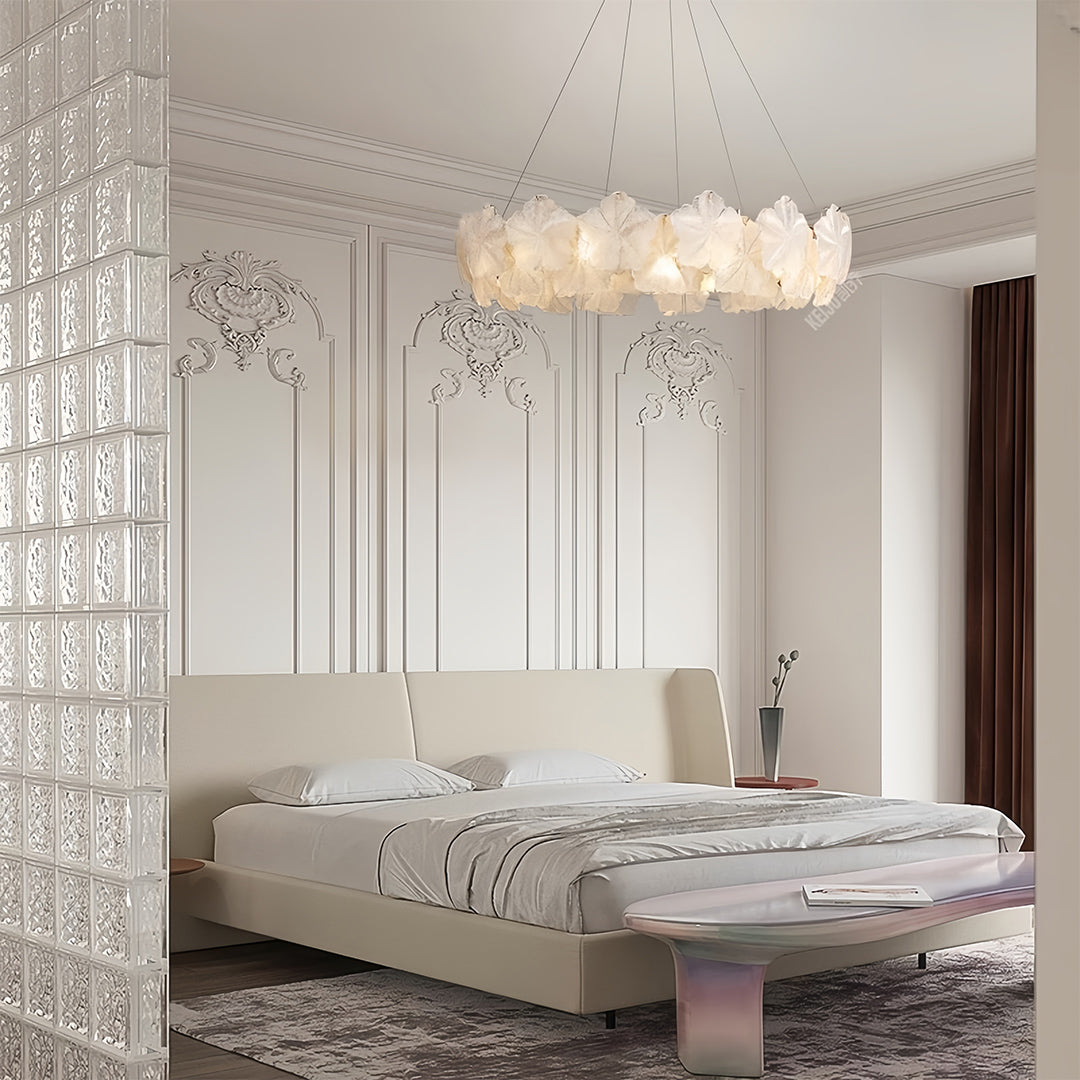 French Glass Garland Chandelier with Brass Finish, Crystal Accents